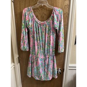 Lilly Pulitzer Lana Off Shoulder Long Sleeve Skort Romper Size S Pink Blue Green